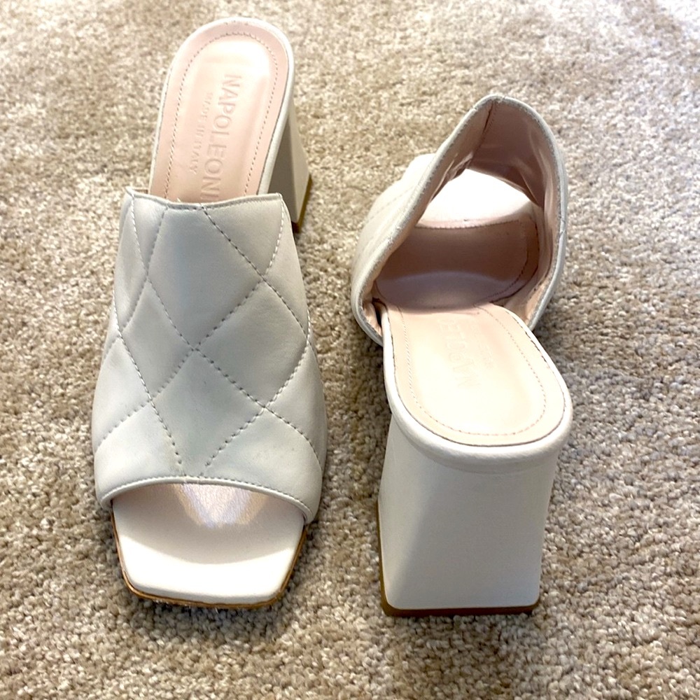 Genuine Leather Napoleoni Slip-On Square Heeled Sandals (Made in Italy) - Picture 1 of 12